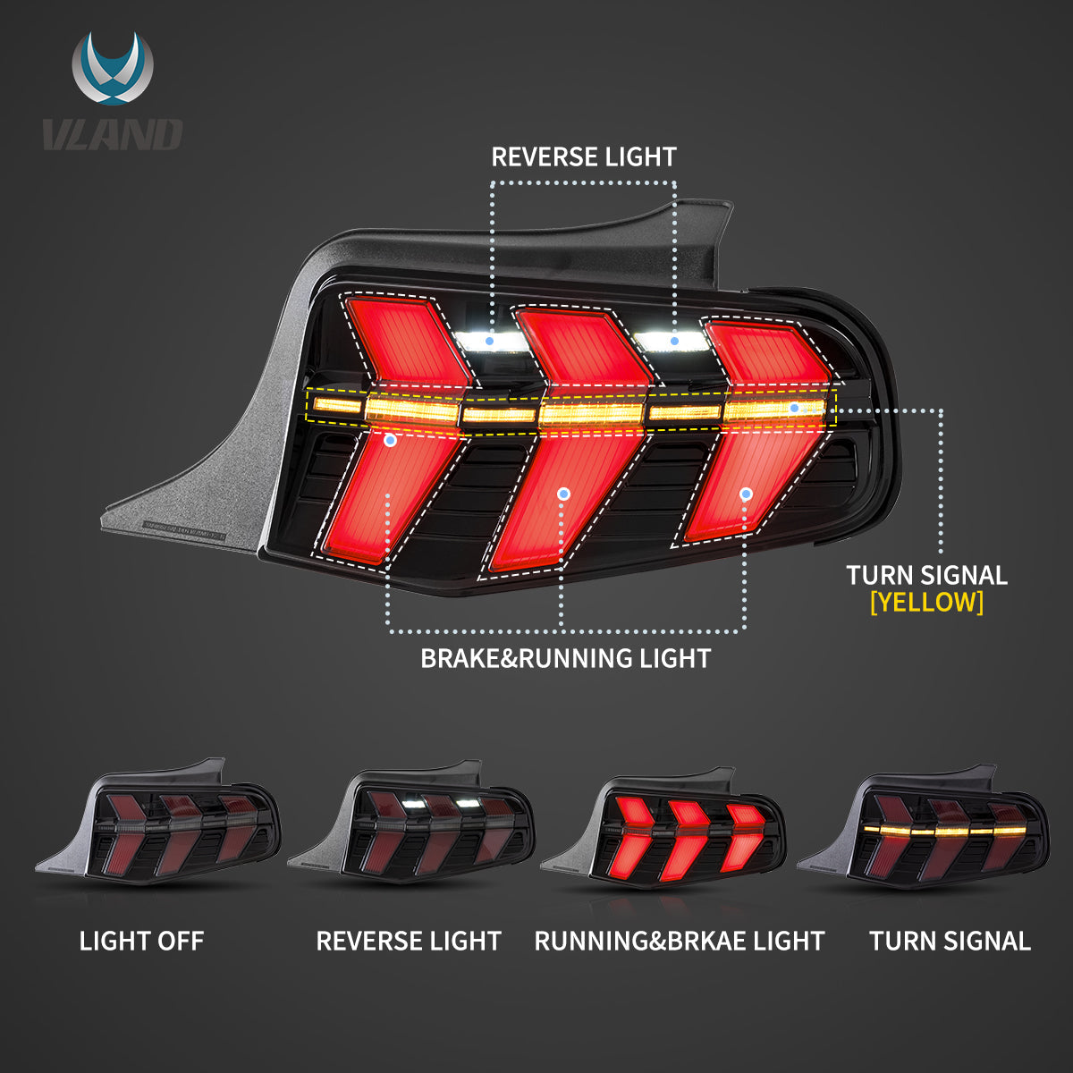 Ford Mustang 2011-2013 Vland LED Tail Lights Smoked