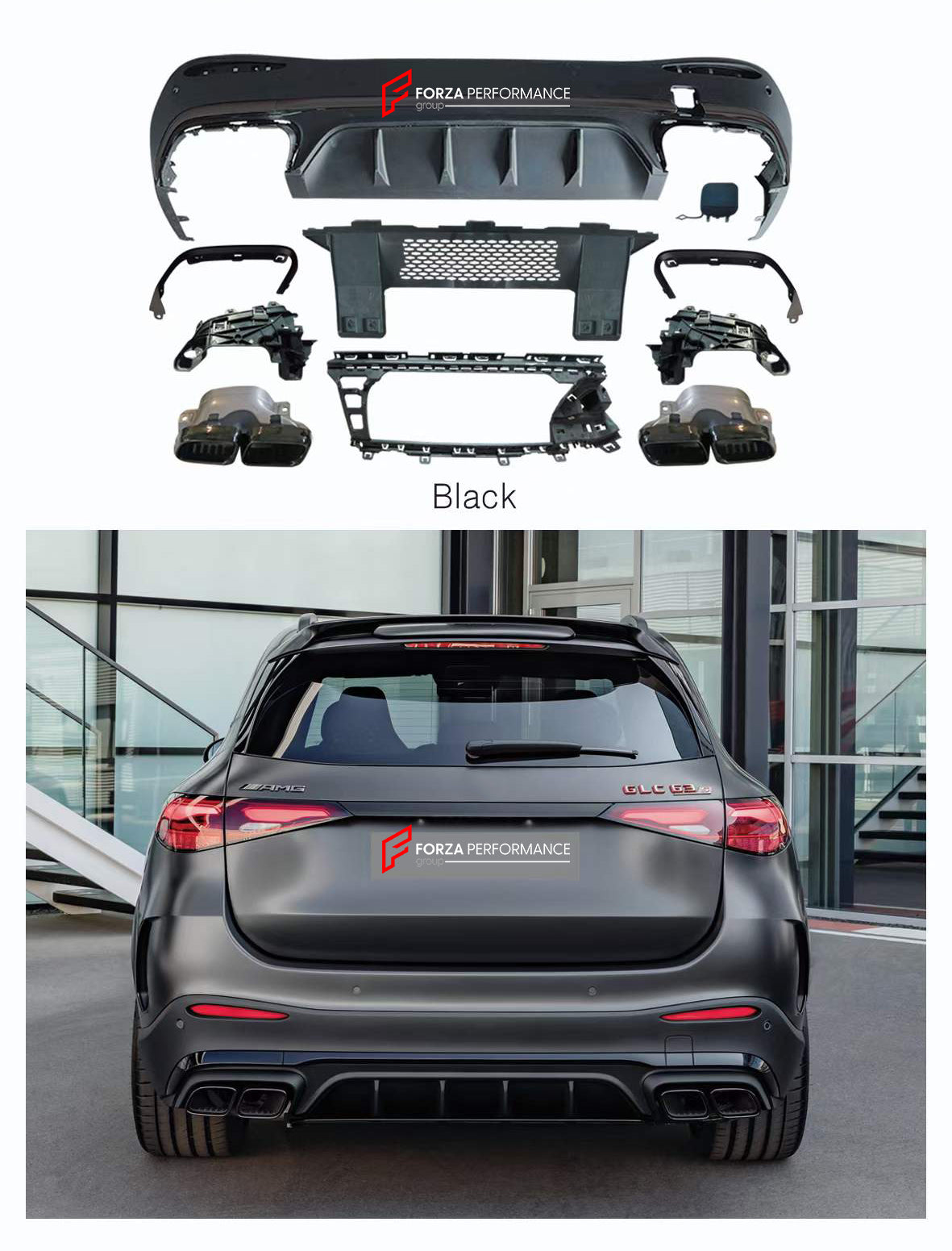 REAR DIFFUSER WITH EXHAUST TIPS for MERCEDES-BENZ GLC-CLASS X254 2022+ | GLC63 AMG STYLE