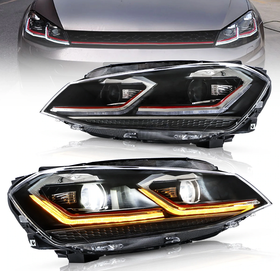 12-17 Volkswagen Golf 7th Gen (Mk7,Typ 5G) Vland Projector Headlights Black [E-mark]
