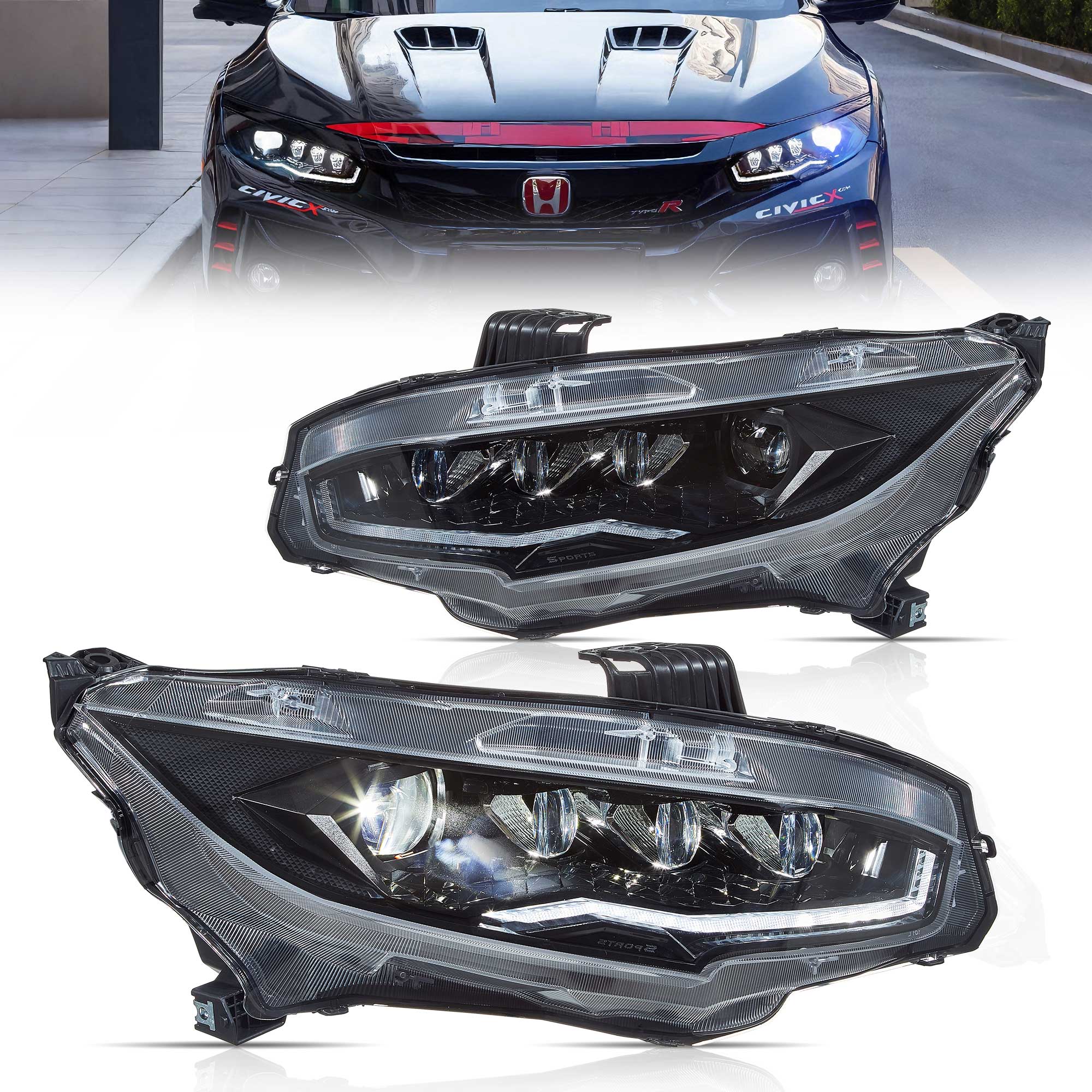 Honda Civic 10 Sedan/Coupe/Hatchback/Type R 2016-2021 Vland LED Headlights