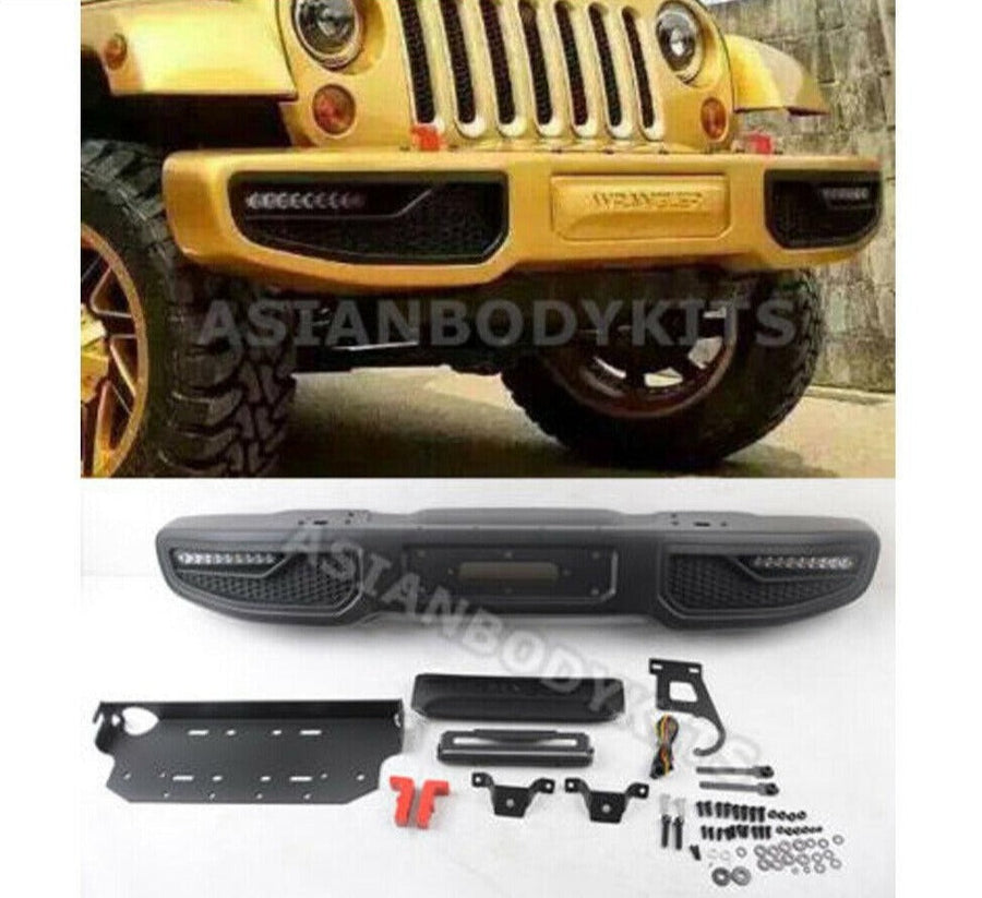 Buy Now FRONT BUMPER with LED for Jeep Wrangler (JK) Rubicon 2007-17 | 10th Anniversary style and upgrade car parts from SIR Tuning at the Best Price. Headlights, Tail lights, Bodykits, Navigations, body kit and more - Fast & Free Shipping within Europe, US & Worldwide.