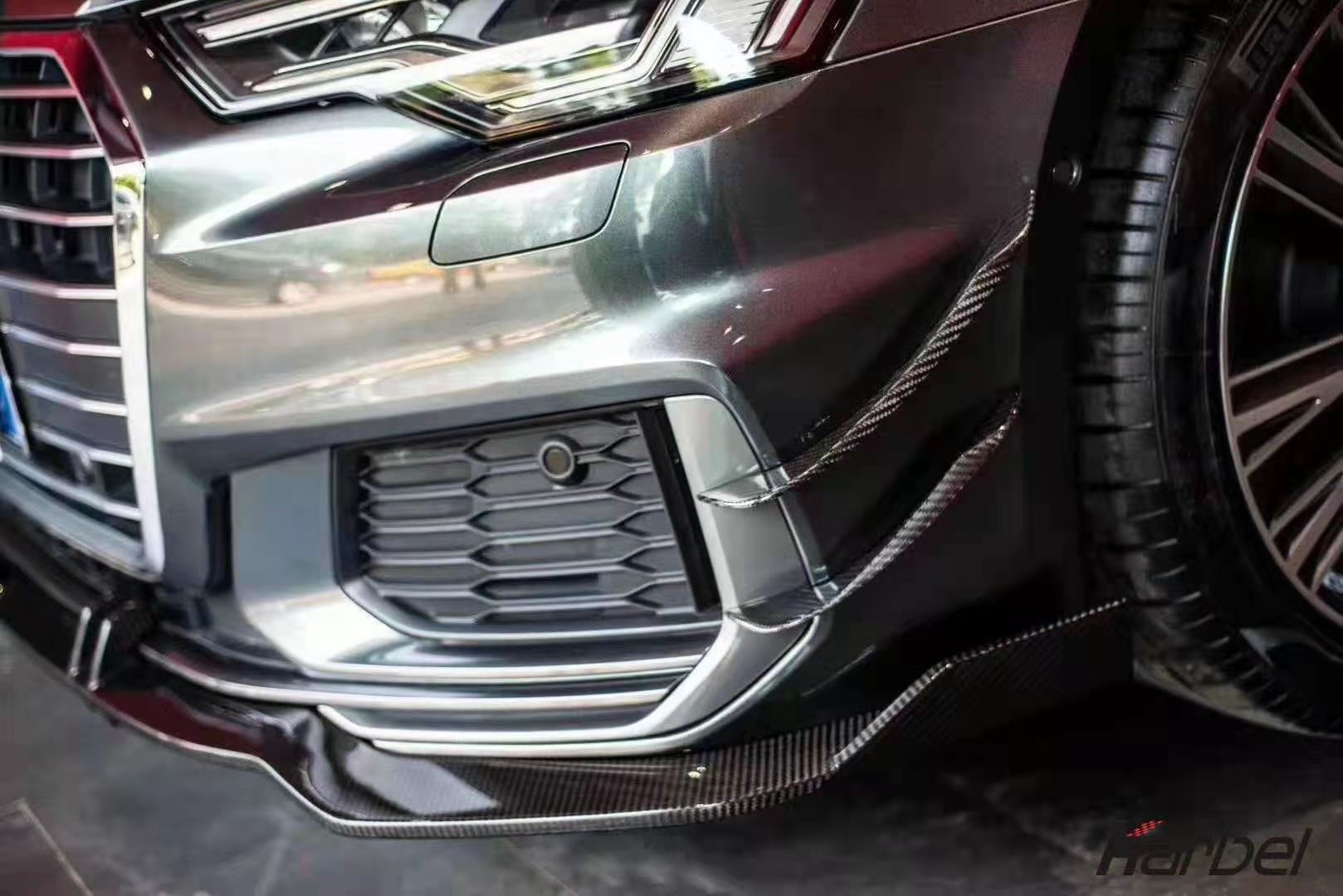 KARBEL CARBON DRY CARBON FIBER FRONT BUMPER CANARDS FOR AUDI S6 & A6 S-LINE & A6 AVANT 2019-ON C8