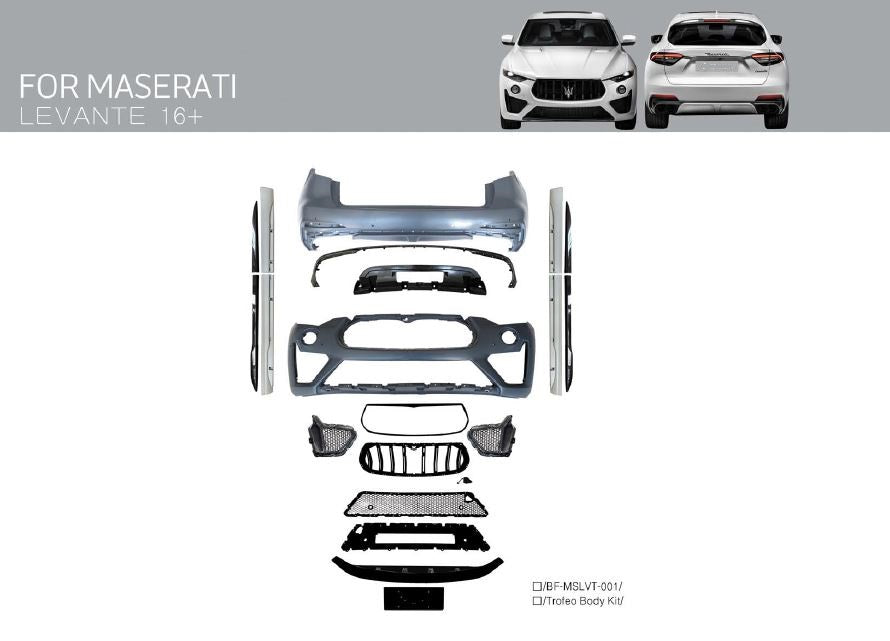 Buy Now Body Kit Trofeo for Maserati Levante 2016+ and upgrade car parts from SIR Tuning at the Best Price. Headlights, Tail lights, Bodykits, Navigations, body kit and more - Fast & Free Shipping within Europe, US & Worldwide.