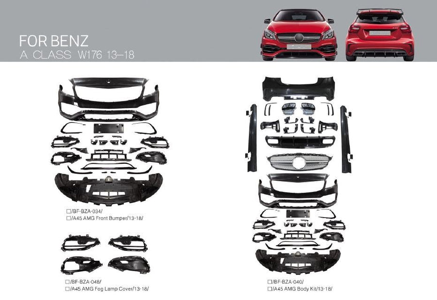 Buy Now CONVERSION BODY KIT for MERCEDES BENZ A CLASS W176 2013 - 2018 UPGRADE to A CLASS AMG W176 2013 - 2018 and upgrade car parts from SIR Tuning at the Best Price. Headlights, Tail lights, Bodykits, Navigations, body kit and more - Fast & Free Shipping within Europe, US & Worldwide.