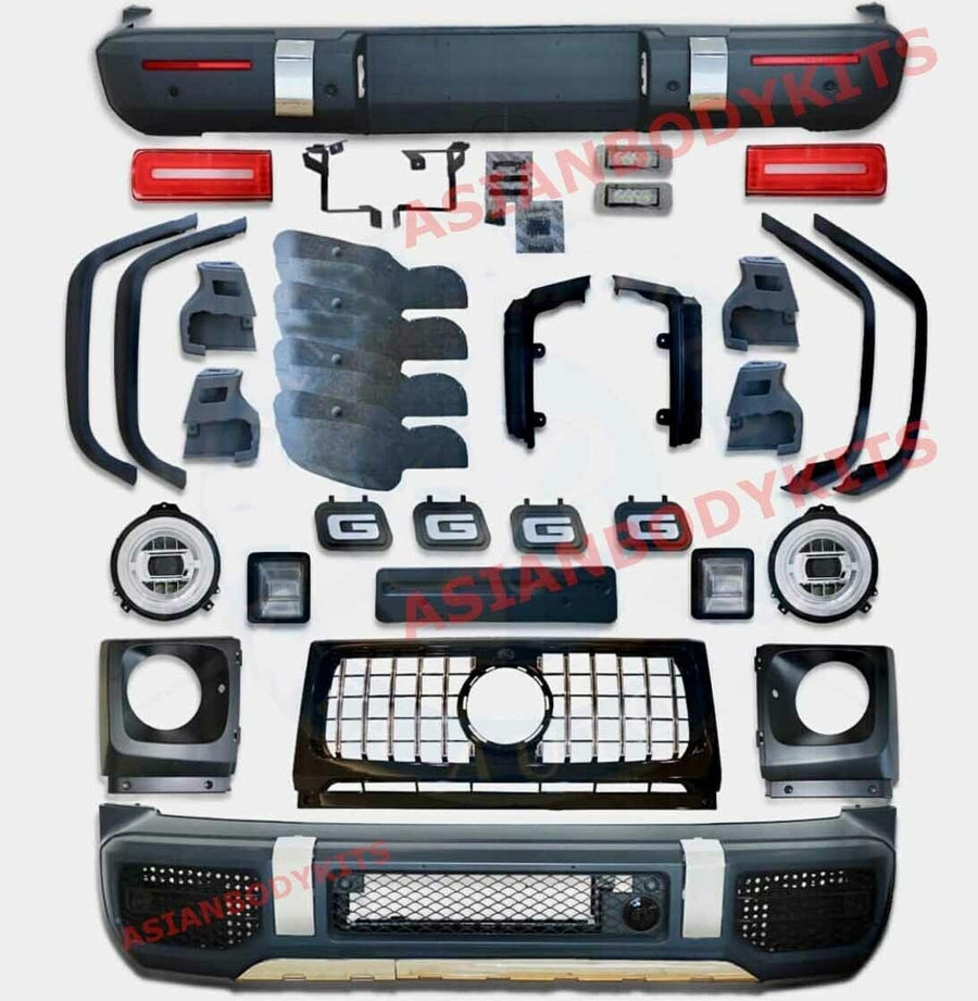 Buy Now CONVERSION BODY KIT for MERCEDES-BENZ G-CLASS G500 G550 1990 - 2017 to G63 W464 2019 and upgrade car parts from SIR Tuning at the Best Price. Headlights, Tail lights, Bodykits, Navigations, body kit and more - Fast & Free Shipping within Europe, US & Worldwide.