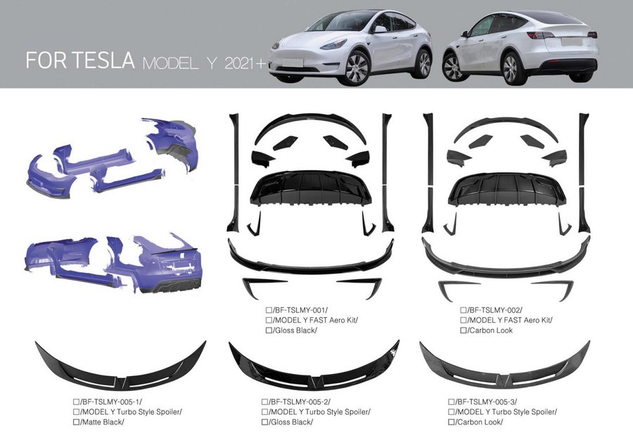 Buy Now AERO KIT for TESLA MODEL Y 2021+ and upgrade car parts from SIR Tuning at the Best Price. Headlights, Tail lights, Bodykits, Navigations, body kit and more - Fast & Free Shipping within Europe, US & Worldwide.