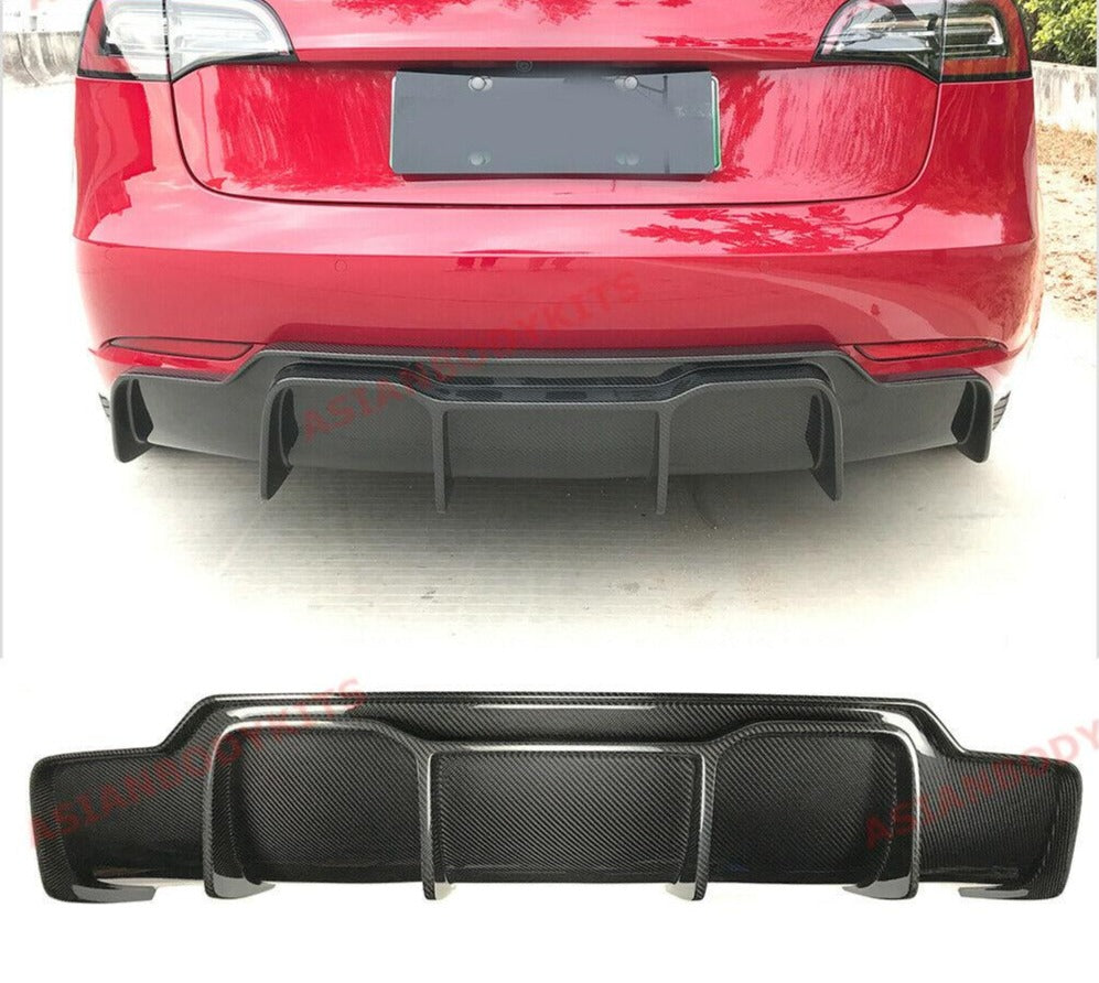 DRY CARBON FIBER REAR DIFFUSER for TESLA MODEL 3 2016 - 2023