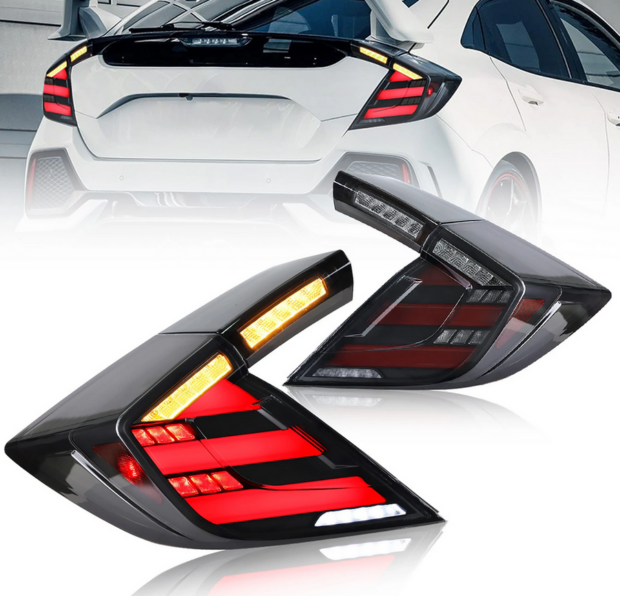 Buy Now 16-21 Honda Civic 10th Gen Hatchback and Type R Vland LED Tail Lights [E-mark] with Amber Turn Signal and upgrade car parts from SIR Tuning at the Best Price. Headlights, Tail lights, Bodykits, Navigations, Tail lights and more - Fast & Free Shipping within Europe, US & Worldwide.