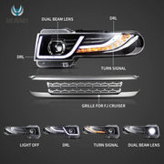 06-22 Toyota FJ Cruiser XJ10 Vland Dual Beam Projector Headlights With Grille