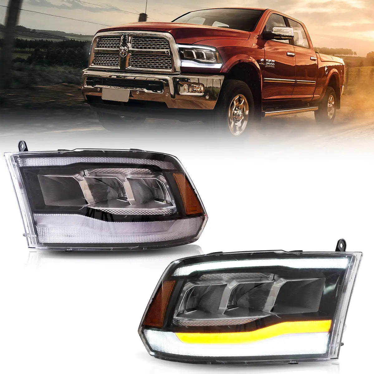 09-18 Dodge Ram 4th Gen 1500 2500 3500 Vland LED Reflection Bowl Headlights [E-mark]