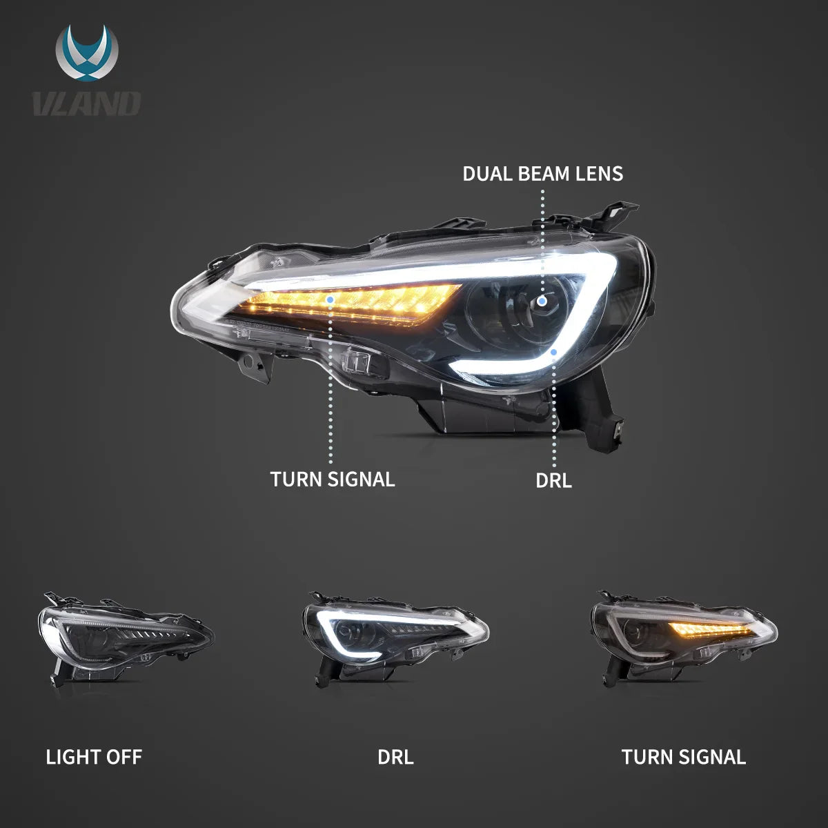 12–21 Toyota 86/GT86, Subaru Brz, Scion Frs Vland Upgrade Full LED Dual Beam Projector Headlights[E-mark]