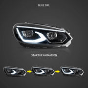 08-14 VW Golf Mk6 Vland LED Dual Beam Projector Aftermarket Headlights Black[E-mark]