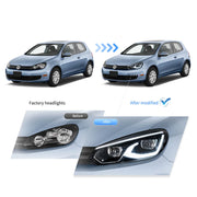 08-14 VW Golf Mk6 Vland LED Dual Beam Projector Aftermarket Headlights Black[E-mark]