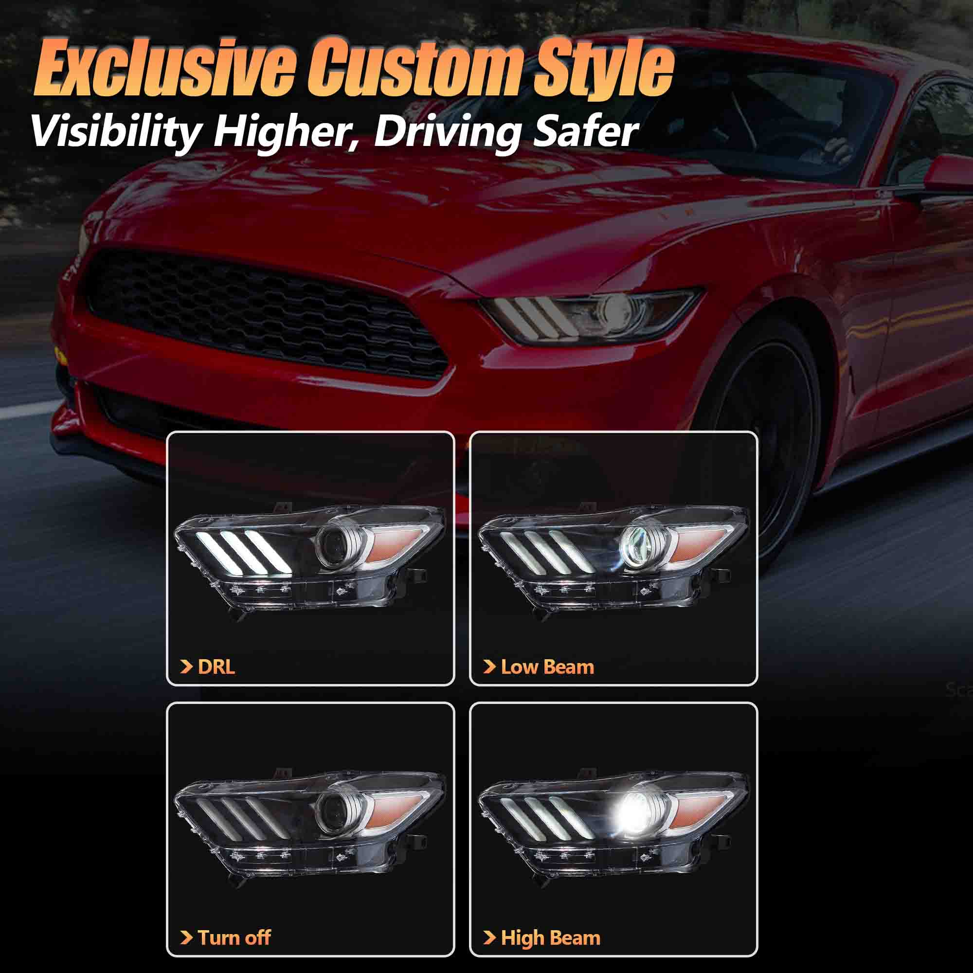 VLAND Headlights For 2015-2017 Ford Mustang (S550 Pre-Facelift)