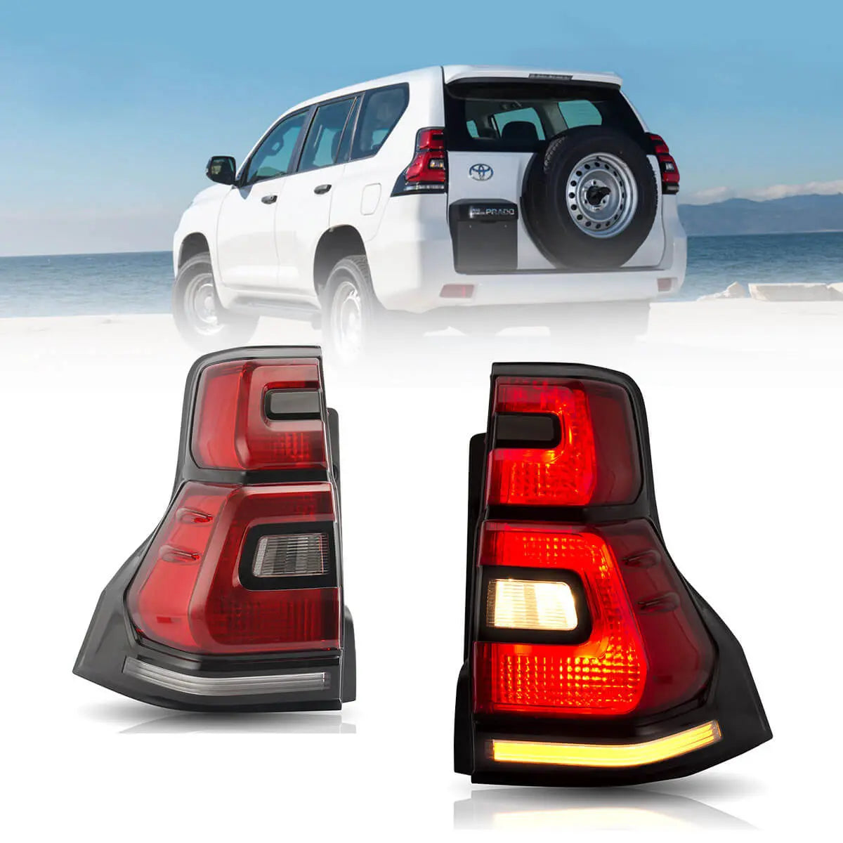 10-17 Toyota Land Cruiser Prado Vland LED Tail Lights With Sequential Turn Signal Red