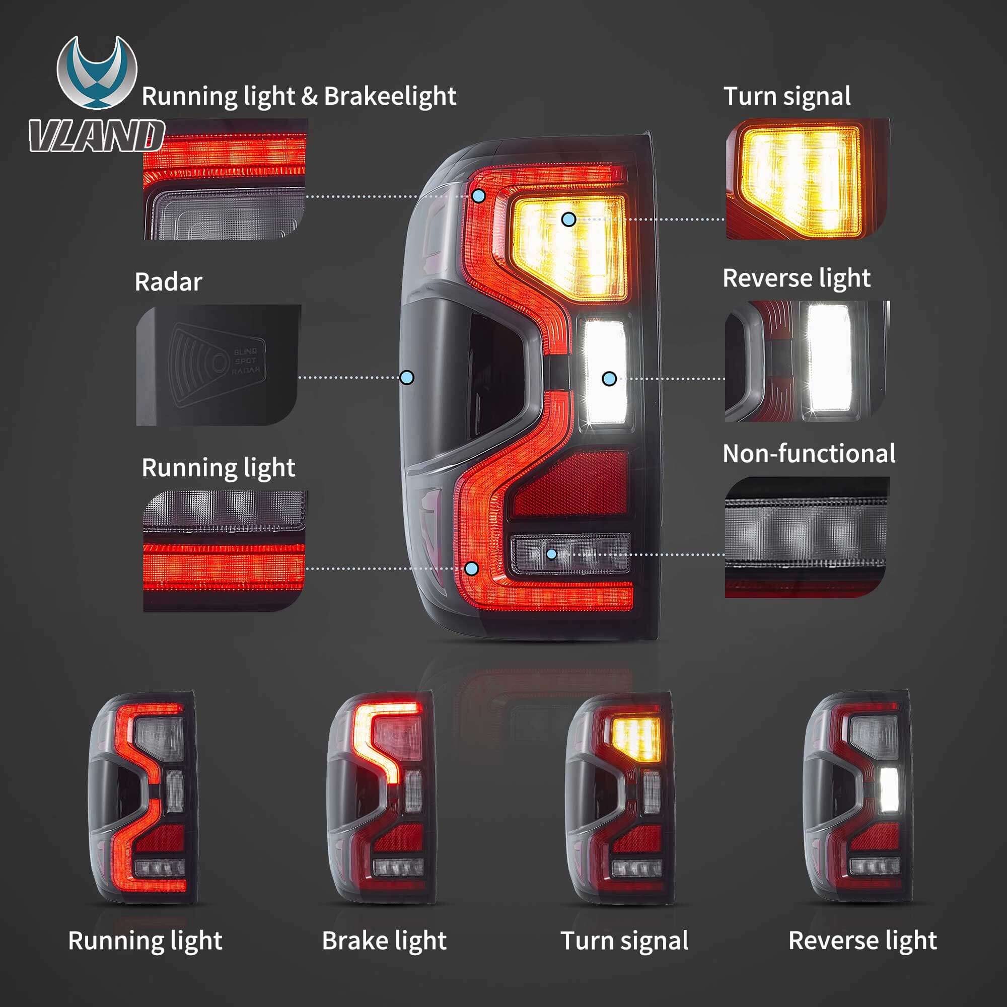 Vland 22-UP Ford Ranger LED Tail Lights With Start-up Animation