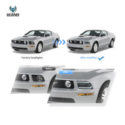 05-09 Ford Mustang 5th Gen (S-197 I) Pre-Facelift Vland I LED Dual Beam Projector With Reflector Headlights Chrome