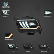 05-09 Ford Mustang 5th Gen (S-197 I) Pre-Facelift Vland LED Dual Beam Projector Headlights Black