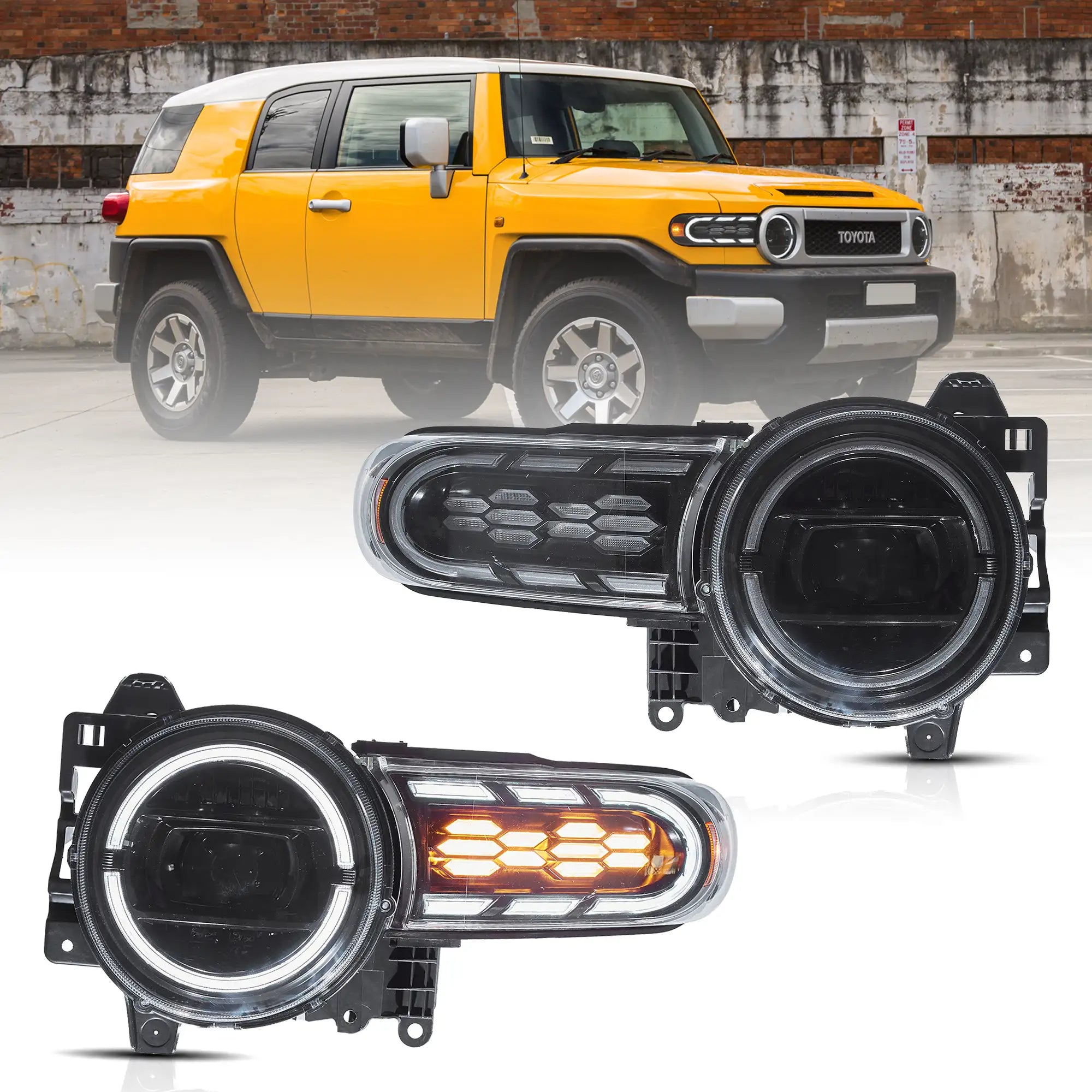 06-22 Toyota FJ Cruiser XJ10 Vland Full LED Dual Beam Projector Upgrade Headlights With start-up animation