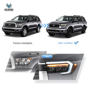 07-13 Toyota Tundra & 08-21 Toyota Sequoia Vland LED Matrix Projector HeadLights Black