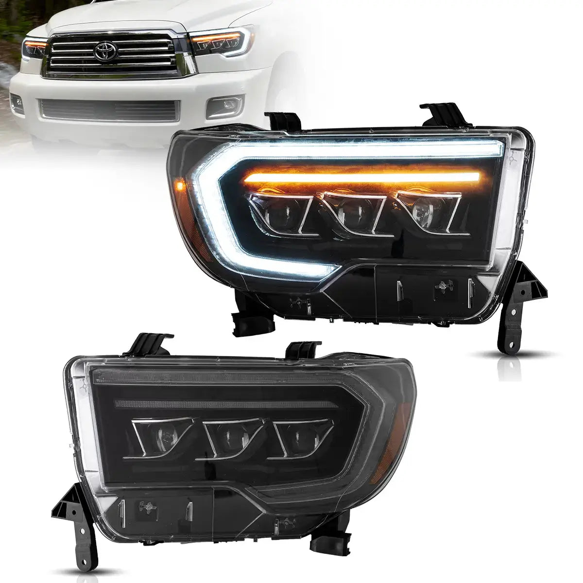 07-13 Toyota Tundra & 08-21 Toyota Sequoia Vland LED Matrix Projector HeadLights Black
