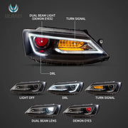 10-18 VW Jetta MK6 Vland Dual Beam Projector Aftermarket Headlights Black With Red Demon Eyes E-mark