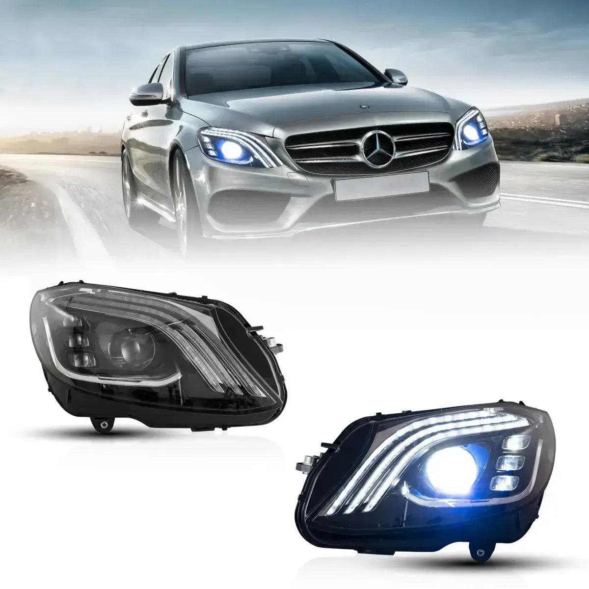 15-21 Mercedes-Benz C-Class W205 Vland LED Matrix Headlight Black [E-mark]