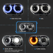 15-24 Dodge Challenger Vland RGB Dual Beam Projector Headlights Black [E-mark]