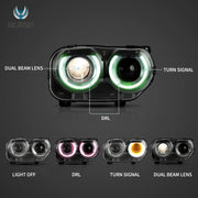 15-24 Dodge Challenger Vland RGB Dual Beam Projector Headlights Black [E-mark]