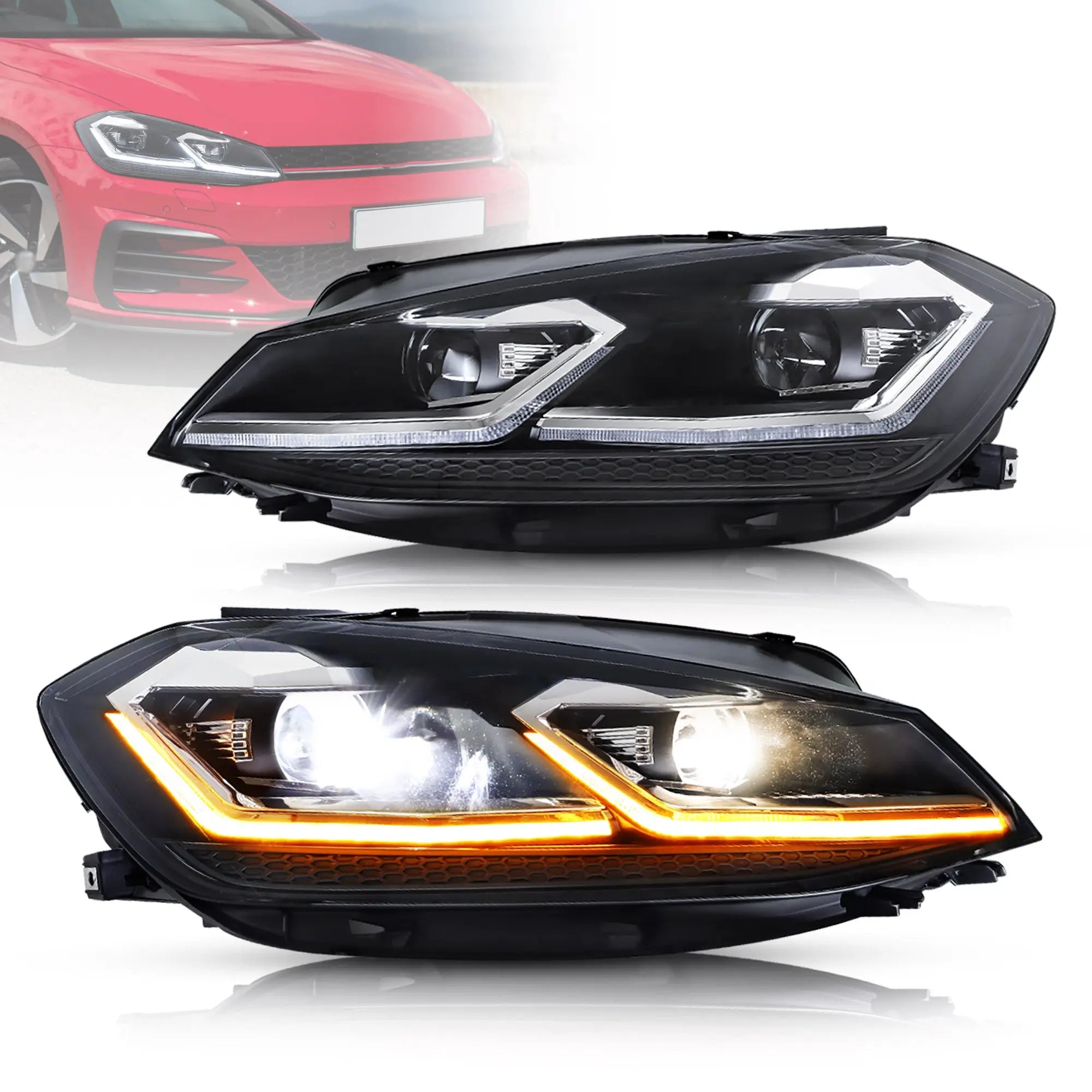 18-21 Volkswagen Golf MK7.5 Vland Projector Headlights Black [E-mark]