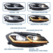 18-21 Volkswagen Golf MK7.5 Vland Projector Headlights Black [E-mark]