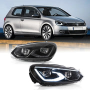 08-14 VW Golf Mk6 Vland LED Dual Beam Projector Aftermarket Headlights Black[E-mark]