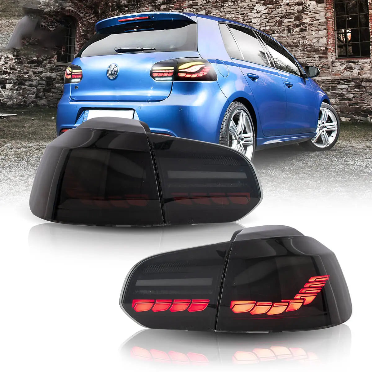 08-14 VW Golf Mk6 Hatchback Vland II OLED Aftermarket Tail Lights With Dragon Scale Effect