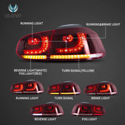 08-12 VW Golf Mk6 Vland LED Aftermarket Tail Lights With Amber Sequential Turn Signal [E-mark]