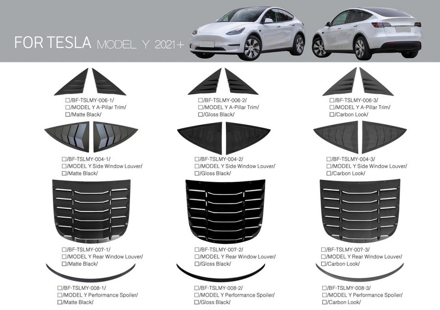 Buy Now Window Louver for TESLA MODEL Y 2021+ and upgrade car parts from SIR Tuning at the Best Price. Headlights, Tail lights, Bodykits, Navigations, body kit and more - Fast & Free Shipping within Europe, US & Worldwide.