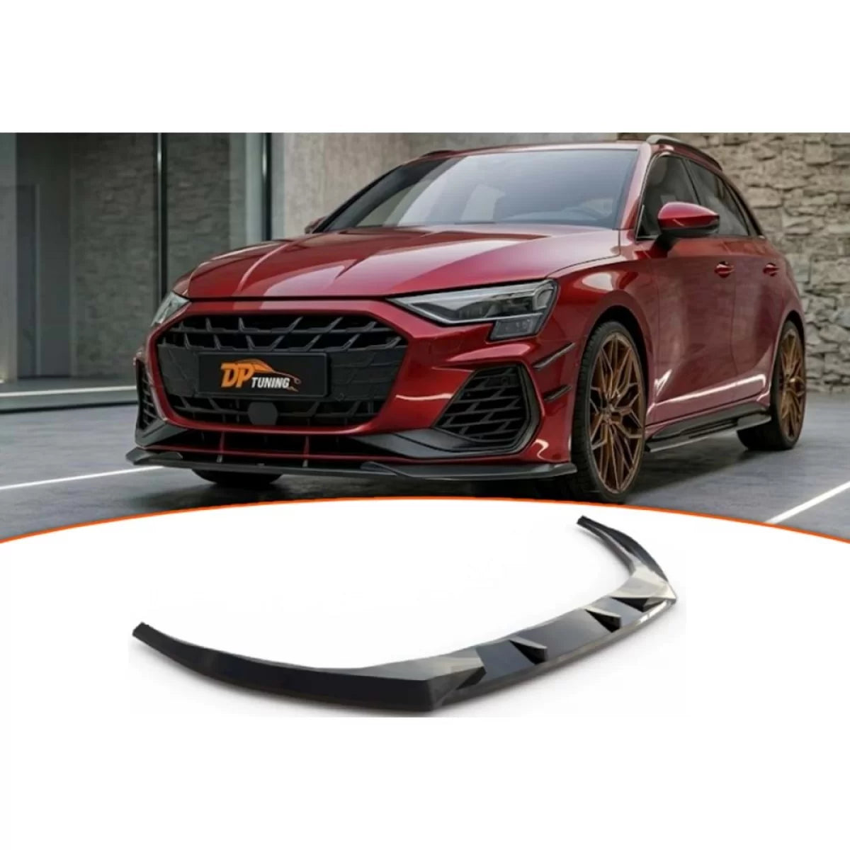A3 S3 8Y Facelift Max V1 Front Lip Piano Black Vacuum Plastic / 2024-up – product image 1