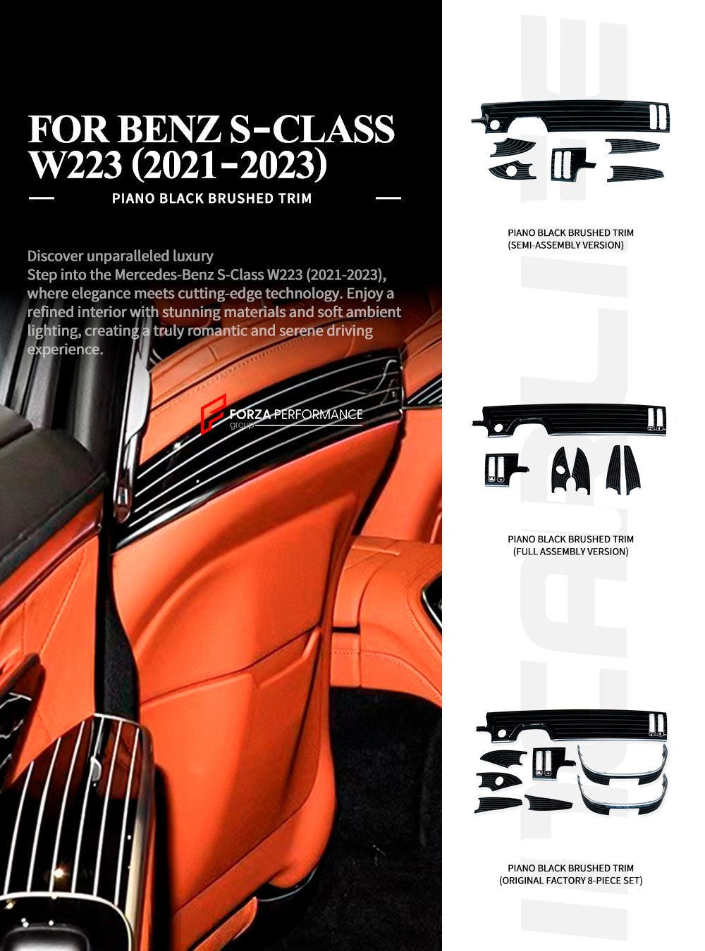 AMBIENT LIGHTS MIDRANGE COVERS FRAGRANCE SYSTEM WITH PIANO BLACK BRUSHED TRIM  for MERCEDES-BENZ S CLASS W223 2020+