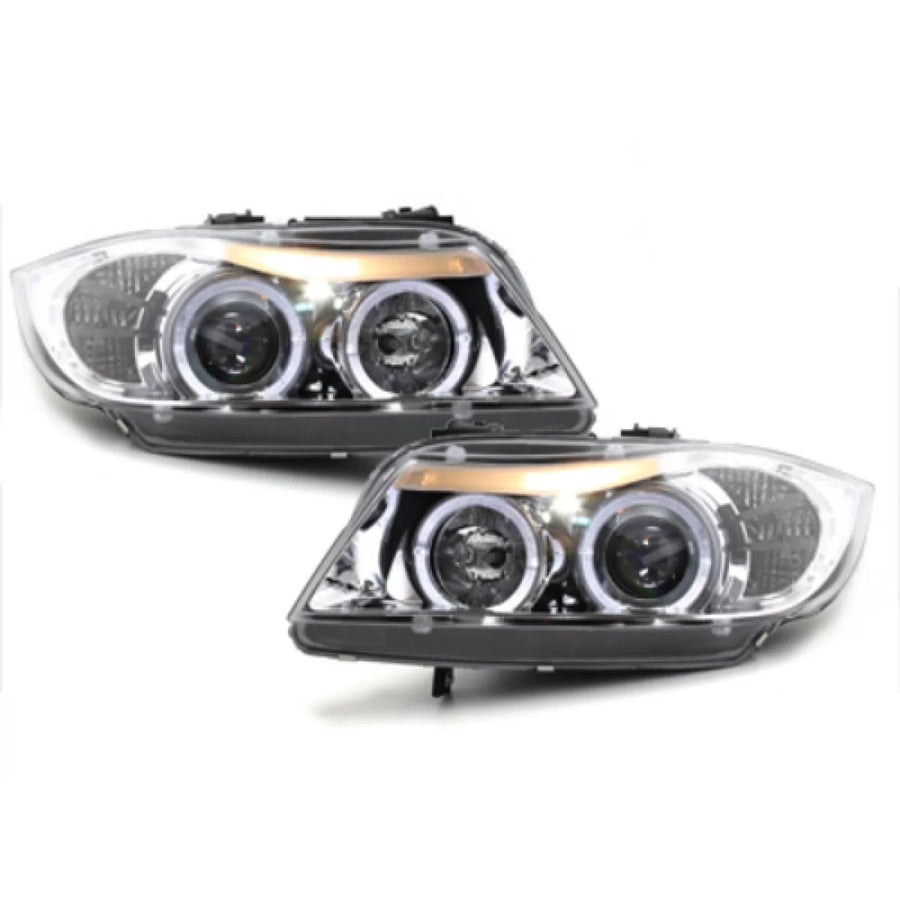 Angel Eyes Headlights suitable for BMW 3 Series E90 E91 (03.2005-08.2008) Chrome – product image 1