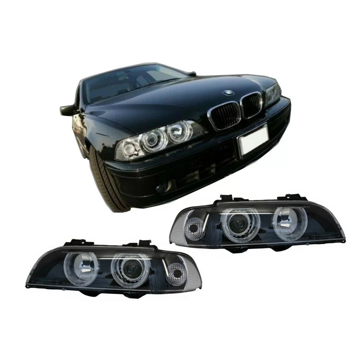 Angel Eyes Headlights suitable for BMW 5 Series E39 (1996-2003) Facelift Design Black Chrom Edition – product image 1