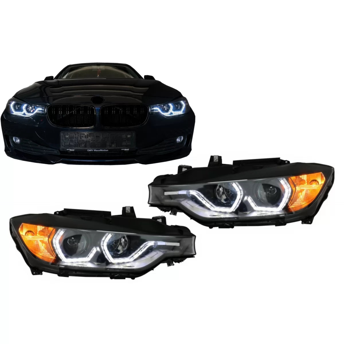 Angel Eyes Headlights LED DRL suitable for BMW 3 Series F30 F31 Sedan Touring (10.2011-05.2015) Black – product image 1