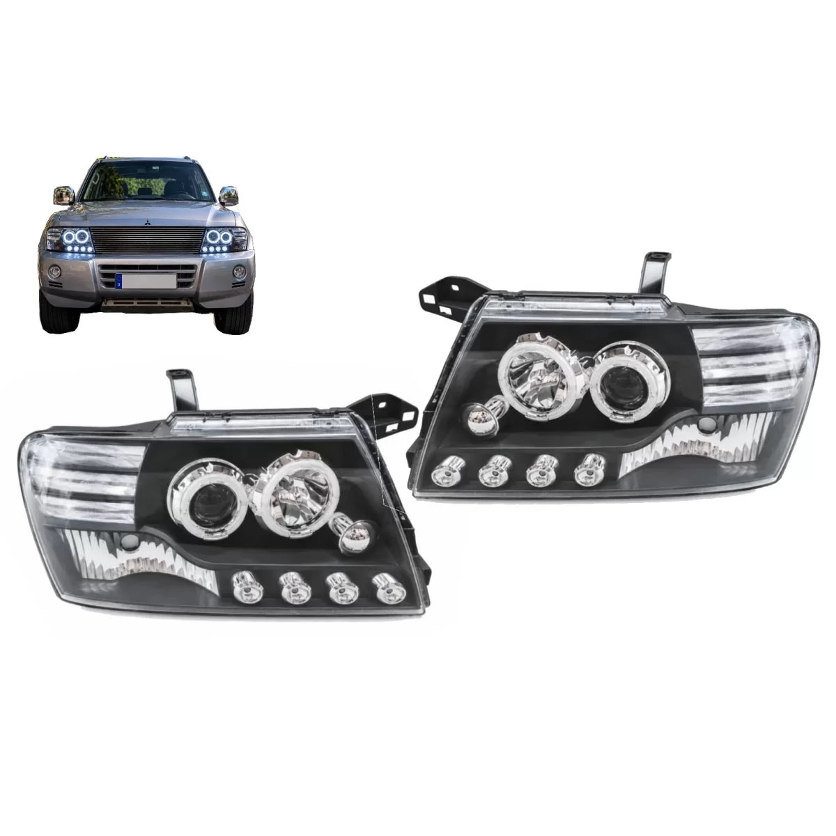 Angel Eyes Headlights suitable for Mitsubishi Pajero V60 (2000-2006) Black – product image 1