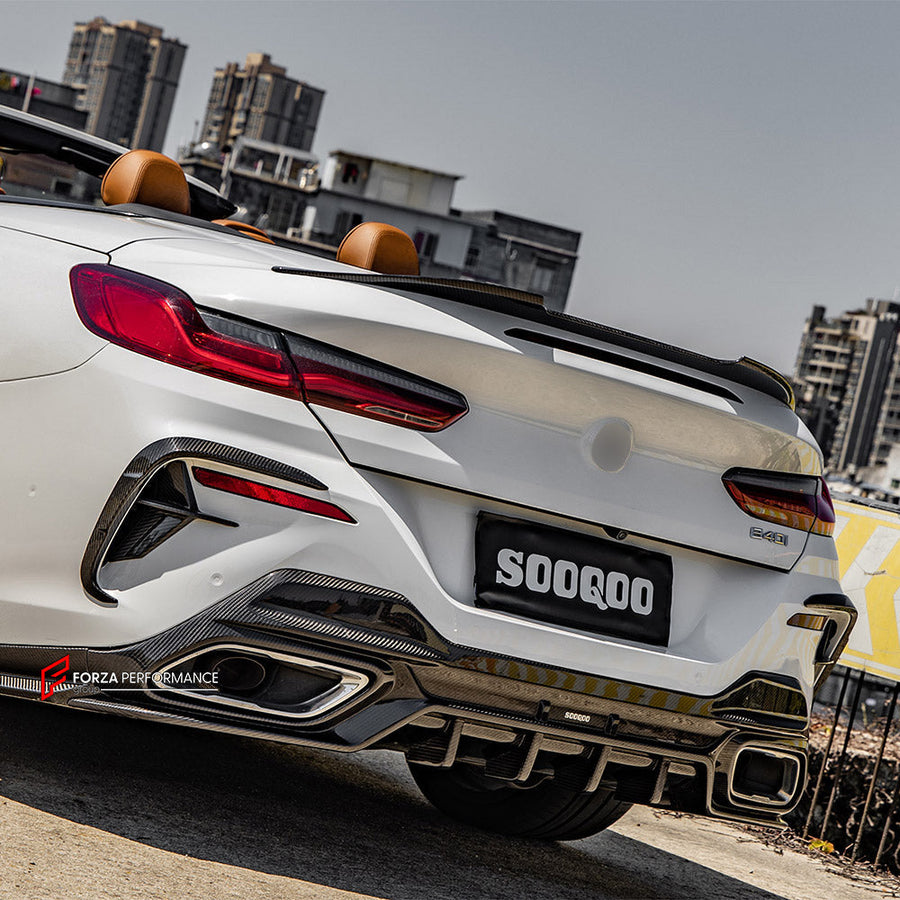 Buy Now AUTHENTIC SOOQOO CARBON REAR DIFFUSER for BMW 8 SERIES G14 G15 CONVERTIBLE CABRIOLET CABRIO COUPE 2018+ and upgrade car parts from SIR Tuning at the Best Price. Headlights, Tail lights, Bodykits, Navigations, body kit and more - Fast & Free Shipping within Europe, US & Worldwide.