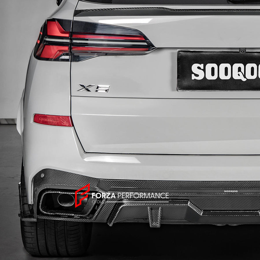 Buy Now AUTHENTIC SOOQOO CARBON REAR DIFFUSER for BMW X5 G05 2019+ and upgrade car parts from SIR Tuning at the Best Price. Headlights, Tail lights, Bodykits, Navigations, Carbon body kit and more - Fast & Free Shipping within Europe, US & Worldwide.