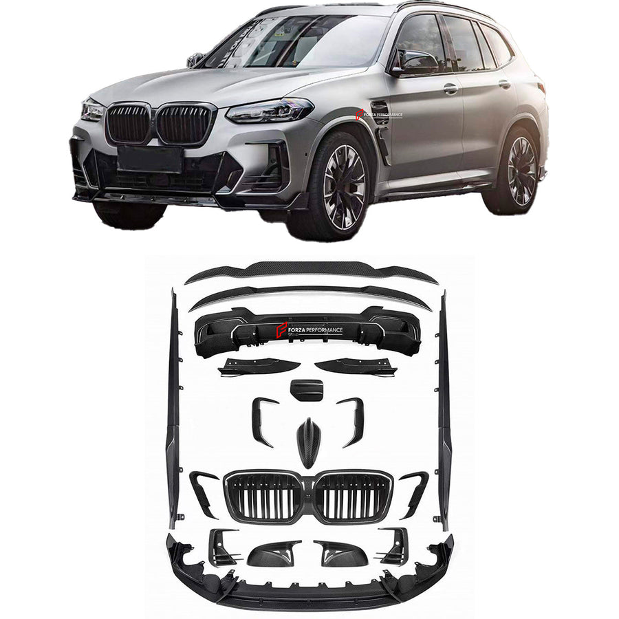 Buy Now AUTHENTIC SOOQOO DRY CARBON BODY KIT FOR BMW X3 G01 LCI 2021+ iX3 G08 2022+ and upgrade car parts from SIR Tuning at the Best Price. Headlights, Tail lights, Bodykits, Navigations, body kit and more - Fast & Free Shipping within Europe, US & Worldwide.