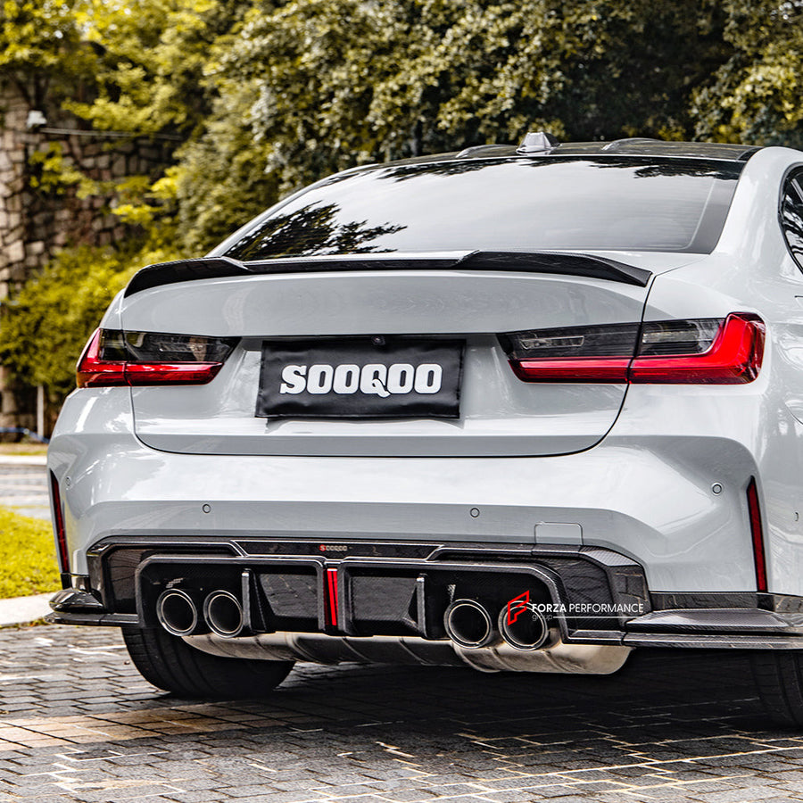 Buy Now AUTHENTIC SOOQOO DRY CARBON REAR DIFFUSER with BRAKE LIGHT for BMW M3 G80 G81 2020+ M4 G82 G83 2021+ and upgrade car parts from SIR Tuning at the Best Price. Headlights, Tail lights, Bodykits, Navigations, Carbon body kit and more - Fast & Free Shipping within Europe, US & Worldwide.