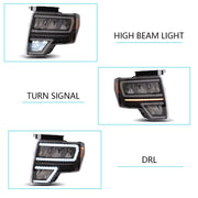 Vland Carlamp Projector Headlights Fit for Ford F150 2009-2014(Not Fit For F250/F350)