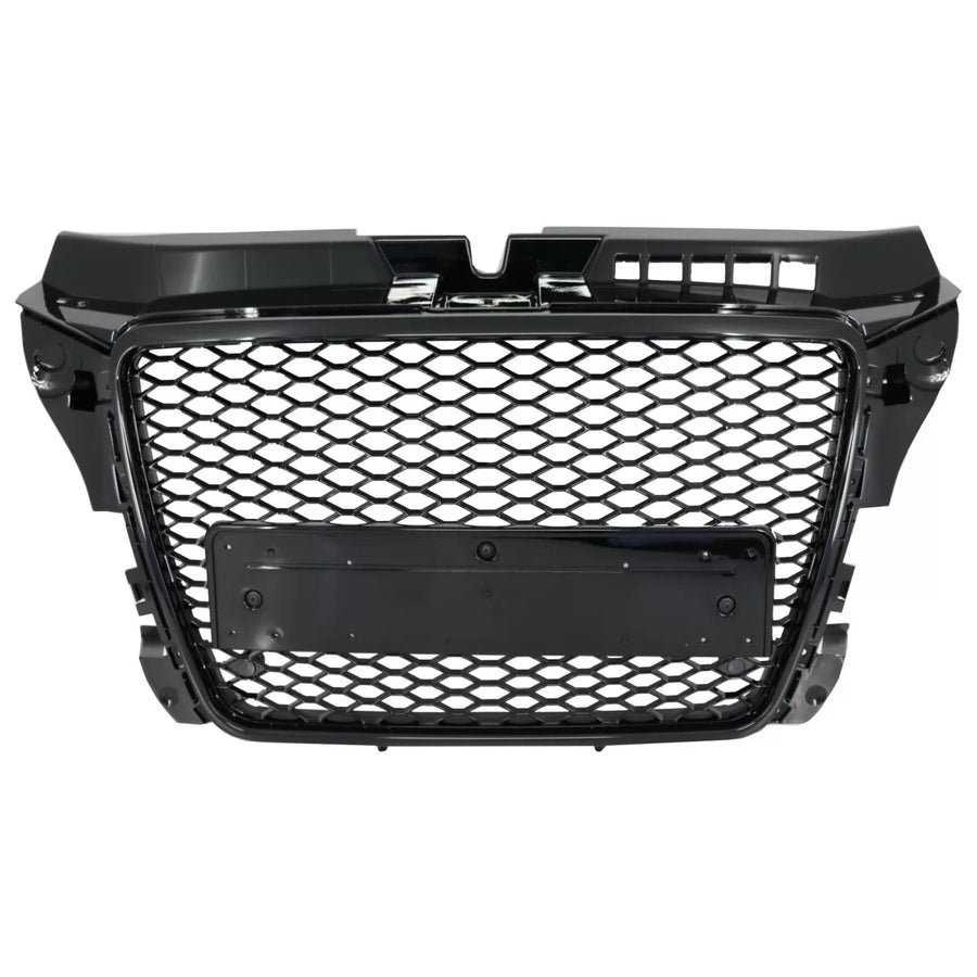 Badgeless Front Grille suitable for Audi A3 8P Facelift (2007-2012) RS Design Honeycomb Piano Black Grille With PDC Covers – 