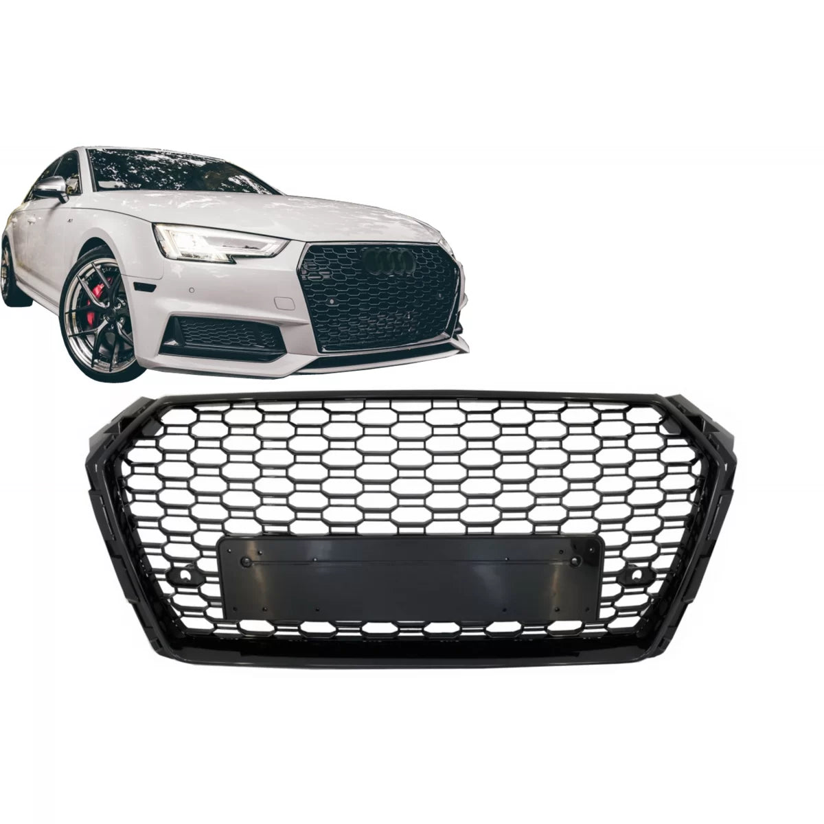 Badgeless Front Grille suitable for Audi A4 B9 8W (2016-2018) Sedan Avant RS Design Piano Black – product image 1