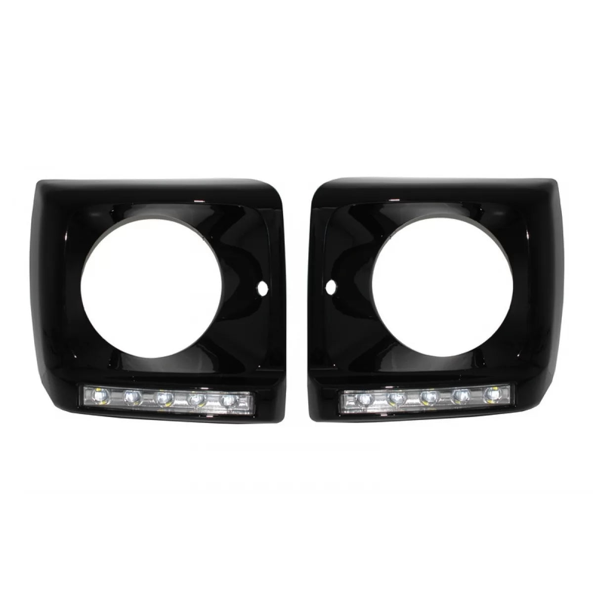 Black Headlights Covers with LED DRL Chrome Daytime Running Lights suitable for Mercedes G-Class W463 (1989-up) G65 Design Bl