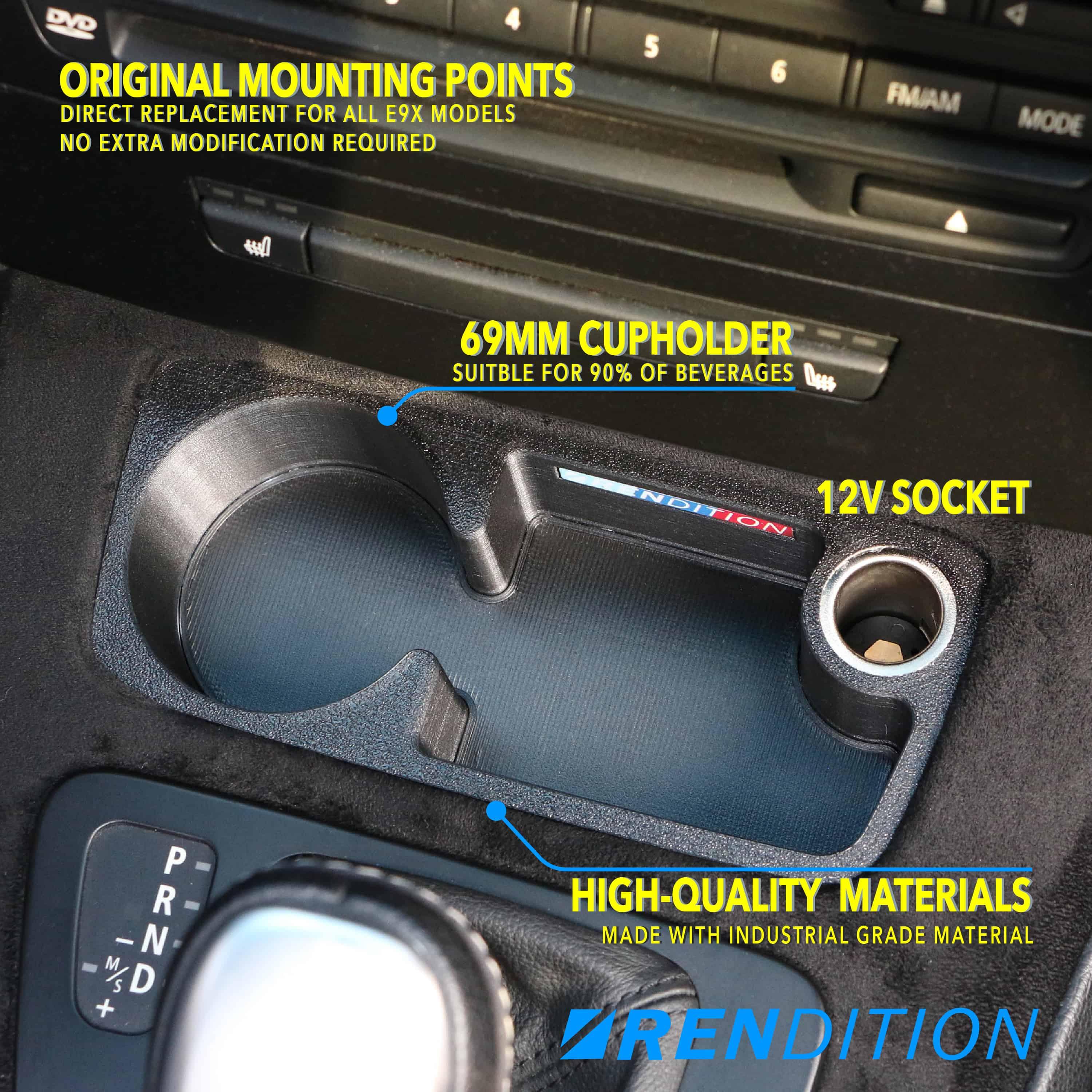 BMW E9X FRONT CUPHOLDER + 12V SOCKET